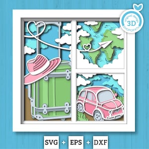 World Map Travelling Vacation Panels - 3D Shadow Box Layered SVG DXF EPS (Cutting Files)