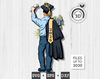 3D Layered Boy Man Graduation Bundle SVG EPS, 3D Layered Student, Class of 2026 3D Svg, Layered School 3D Svg, Laser Cut Graduation, Cricut