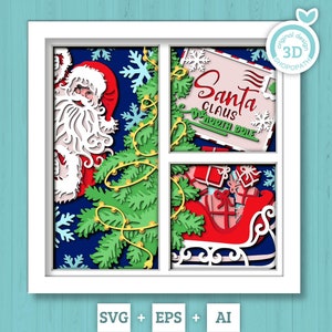 3D SVG Noël Shadow Box, superposition de Svg hiver, Père Noël Shadow Box, chaussettes de Noël 3D Svg, Noël porte 3D, Silhouette Cricut