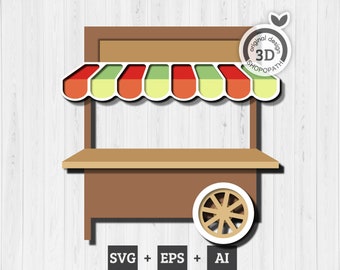 3D Layered Fruit Cart SVG EPS, 3D svg Vegetables Cart Papercut, Fruits 3D svg, Vegetables 3D SVG, Fruit Layered 3d svg, Cricut Glowforge