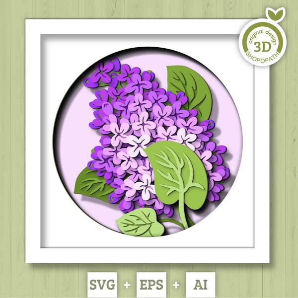 3D Lilac Branch Flowers Shadow Box SVG, 3D Spring SVG, 3D Lilac Flowers svg, Lilac Branch Flowers 3d Svg, 3D Floral SVG, Cricut Silhouette