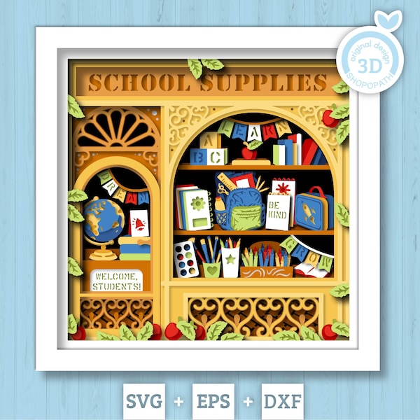 School Store with Supplies - 3D Shadow Box Layered SVG DXF EPS (Cutting Files)