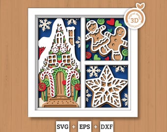 Christmas Gingerbread House Panels - 3D Shadow Box Layered SVG DXF EPS (Cutting Files)
