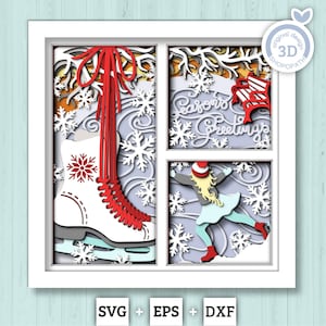 Girl Ice Skating Panels - 3D Shadow Box Layered SVG DXF EPS (Cutting Files)