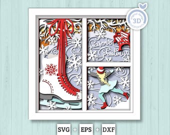 Girl Ice Skating Panels - 3D Shadow Box Layered SVG DXF EPS (Cutting Files)