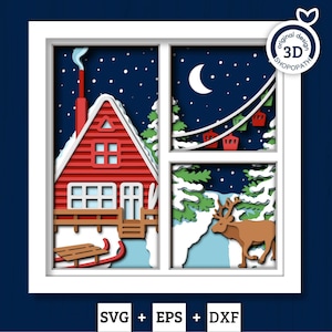 Panneaux de chalet de ski d'hiver - 3D Shadow Box en couches SVG DXF EPS (fichiers de découpe)
