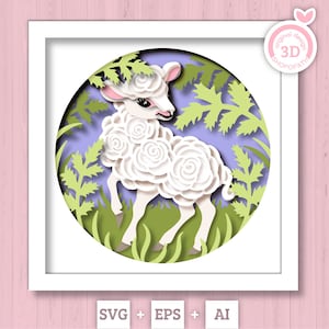 3D SVG Osterlamm Schattenbox, 3D Lamm SVG, 3D Lamm Schattenbox, 3D süß geschichtetes Lamm svg, 3D Blumen SVG, 3D Rosen SVG, Cricut Silhouette
