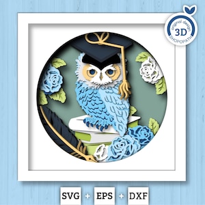 Graduation Owl Class of 2026 - 3D Shadow Box Layered SVG DXF EPS (Cutting Files)