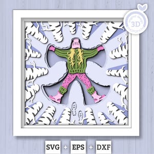 3D SVG Winter Shadow Box, Snow Angel Shadow Box Svg, Snowflakes 3D Svg Birch Forest 3d Svg Winter Sweater Shadow Box svg Cricut Silhouette