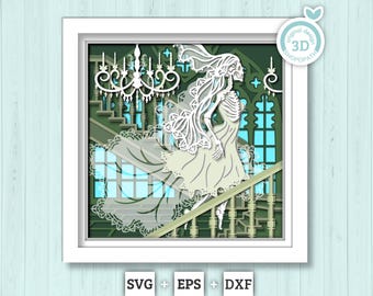 3D SVG Halloween Ghost Woman Shadow Box, Layered Woman Ghost 3d SVG, Skeleton 3D Svg Layered Papercut 3d SVG Halloween Cricut Silhouette
