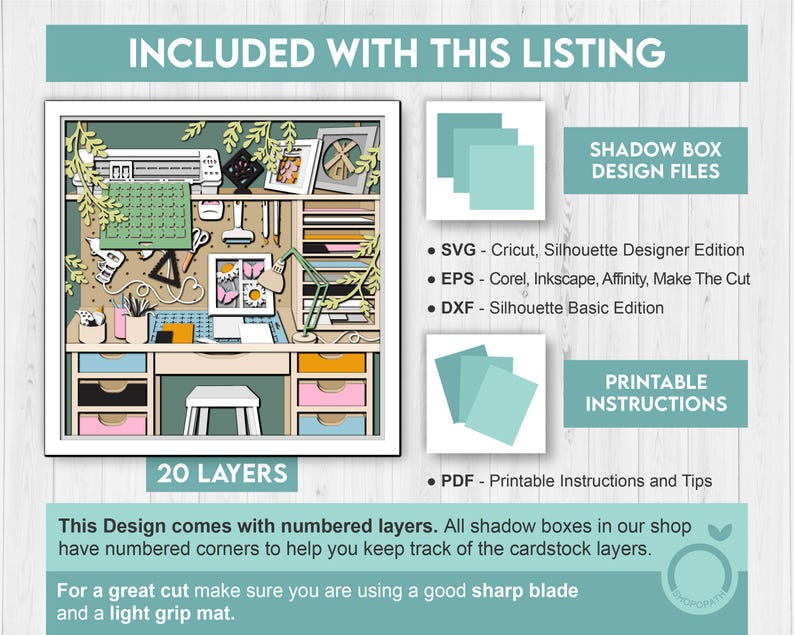 Silhouette Craft Room With Supplies - 3D Shadow Box Layered SVG DXF EPS ...
