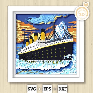3D SVG Ocean Liner Shadow Box, Ship 3D Svg, Sunset 3d Svg, Sea 3D svg, Summer 3d Svg, Ocean Liner 3d svg, 3D SVG Boat, Cricut Silhouette