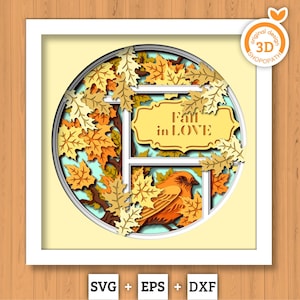 3D SVG Finch With Autumn Leaves Shadow Box, Fall 3D SVG, Maple Leaf Fall 3D svg, Oak Leaf 3d svg, Birch Leaf Fall 3D svg, Cricut Silhouette