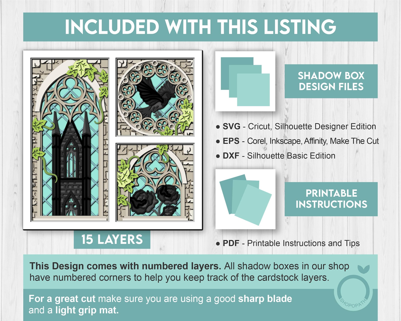 Gothic Window With Roses Panels - 3D Shadow Box Layered SVG DXF EPS ...