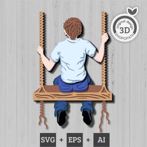Superposition de couches SVG 3D garçon sur la balançoire, garçon SVG 3D, garçon SVG 3D en couches, Swing Papercut svg 3D, Swing 3D découpé au laser Cricut Glowforge