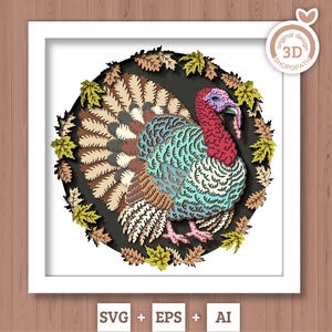 3D SVG Turquie Shadow Box, 3D SVG Thanksgiving, Thanksgiving 3D Shadow Box, automne 3D SVG, automne 3D Svg, Shopopath 3D Svg, Silhouette Cricut