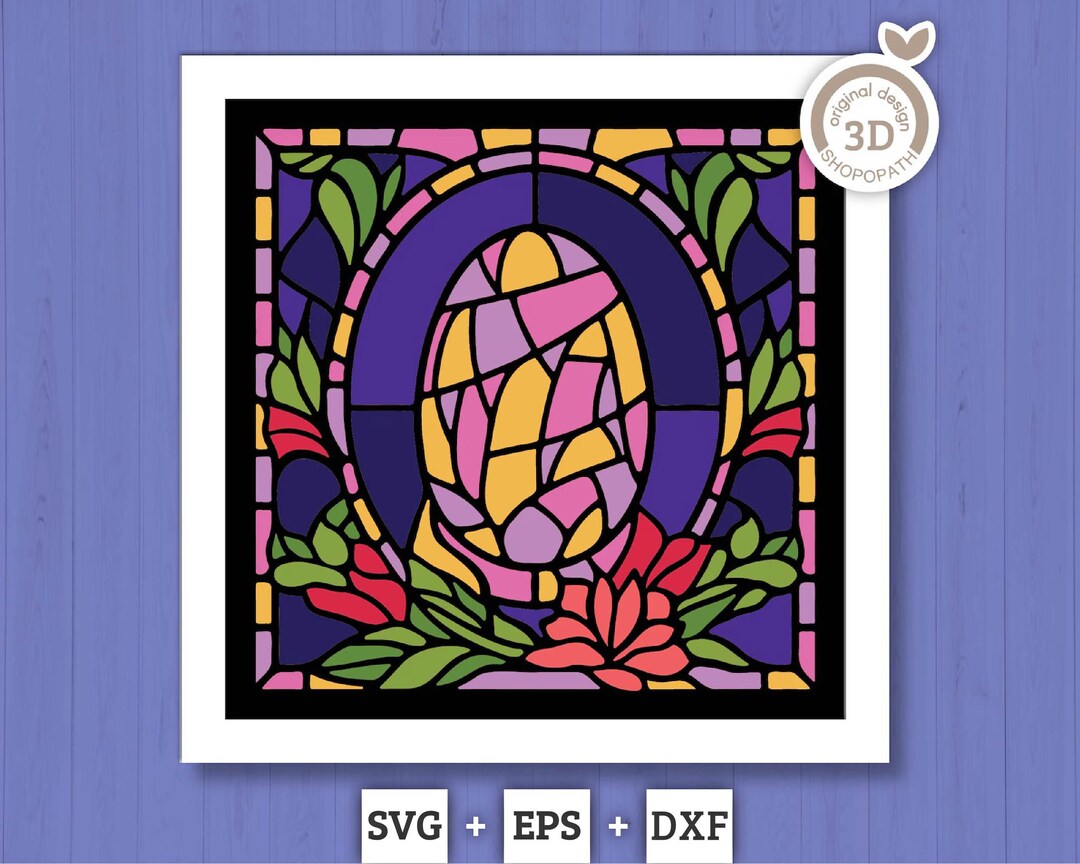 Easter Egg Stained Glass - 3D Shadow Box Layered SVG DXF EPS (cutting ...