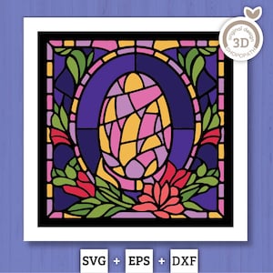 Vitral de huevo de Pascua - Caja de sombras 3D en capas SVG DXF EPS (Archivos de corte)