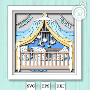 Cuna de bebé niño - Caja de sombras 3D con capas SVG DXF EPS (Archivos de corte)