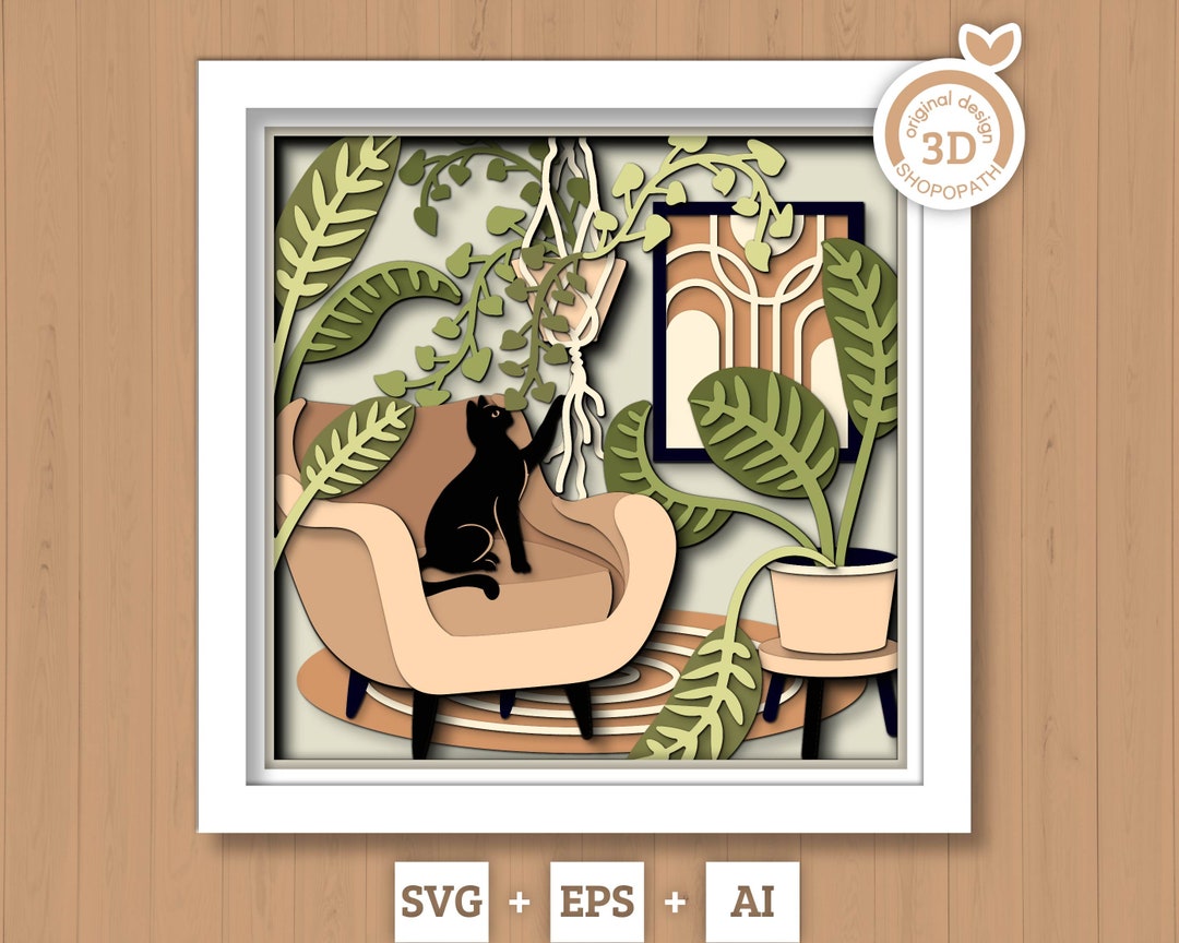 Room Shadowboxes 3D Boho Living Room Shadow Box SVG Layered Boho SVG, Boho Room Shadow ...