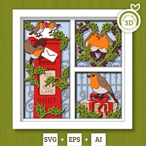3D SVG-Rotkehlchen-Vogel-Schattenbox-Weihnachtsschattenbox, Layered Winter-Svg, Weihnachtsmann-Schattenbox, Winter 3D-Svg, Cricut Silhouette
