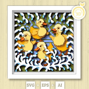3D Baby Enten Schattenbox SVG, 3D Geschichtete Entlein SVG, Layered Papercut svg, Ostern zwar, 3D geschichtete Ente, 3D Tiere svg Cricut Silhouette