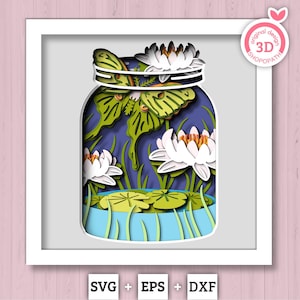 Luna Moth with Waterlily Jar - 3D Shadow Box Layered SVG DXF EPS (Cutting Files)
