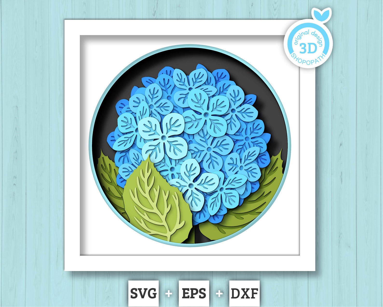 Hydrangea Flowers With Leaves - 3D Shadow Box Layered SVG DXF EPS ...