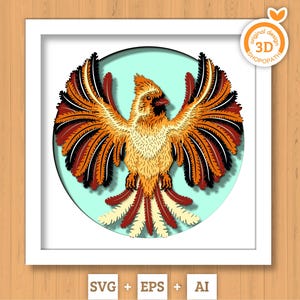 3D SVG vrouwelijke kardinaal Shadow Box, 3D SVG-kardinaal, Bird 3D Svg, 3D Bird Shadow Box, herfst 3D-SVG, herfst 3D-svg, Cricut silhouet