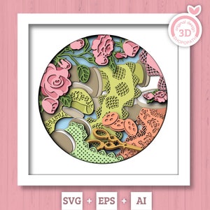 3D Layered Lace Crafting SVG EPS, Sewing Shadow Box, Lace Ribbon 3D Svg Crafter Create Roses Layered Papercut svg, Cricut Silhouette