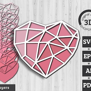 3D Layered Heart SVG PDF EPS, Layered Love Heart Svg, Valentine svg, Laser Cut Heart, Heart Mandala Cricut Glowforge