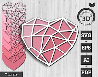 Cuore a strati 3D SVG PDF EPS, Cuore d'amore a strati Svg, San Valentino in formato SVG, Cuore tagliato al laser, Cuore Mandala Cricut Glowforge