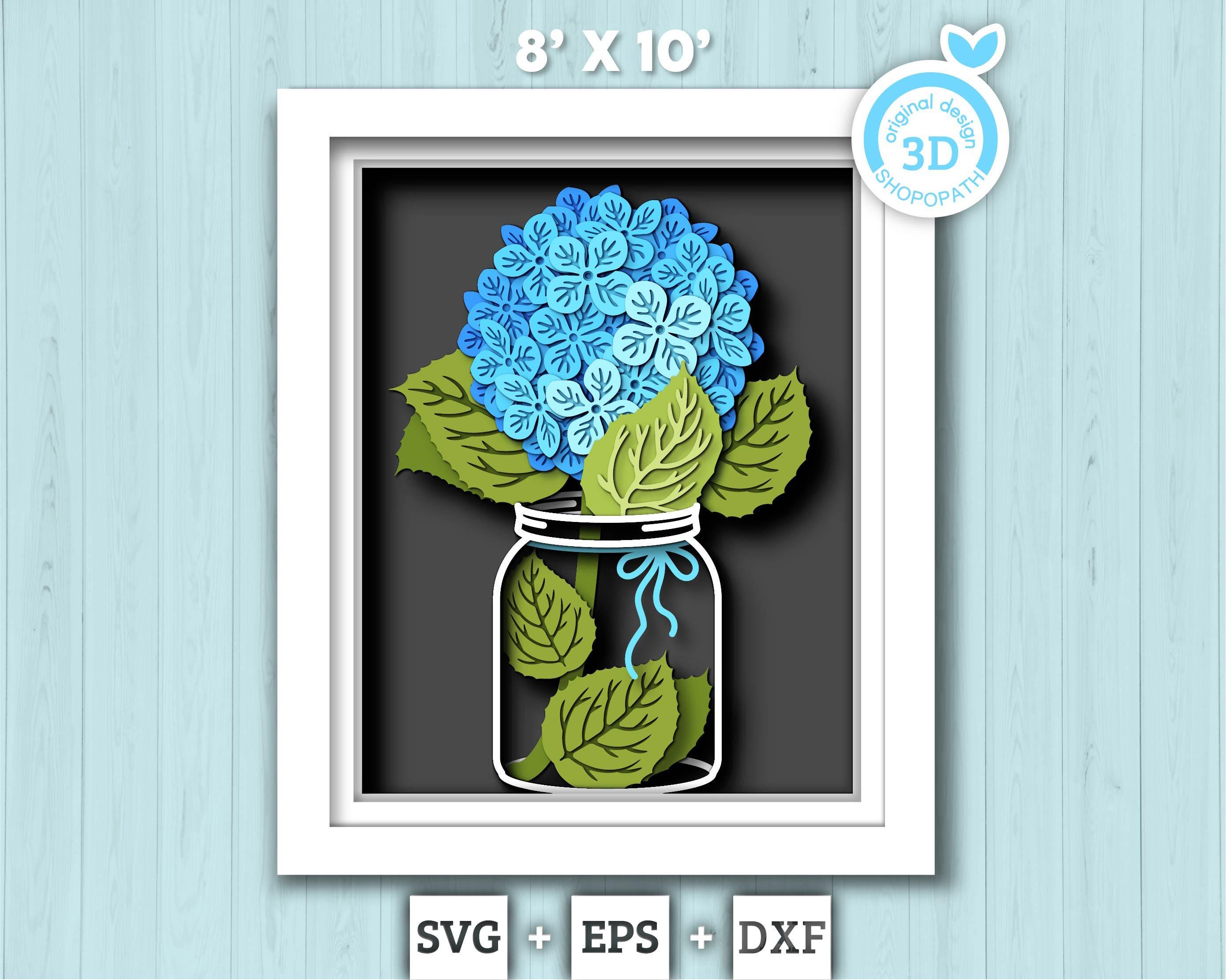 Hydrangea in Jar 8x10 Inch - 3D Shadow Box Layered SVG DXF EPS (cutting ...
