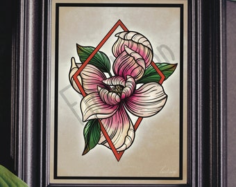 1x Magnolia print | Botanical print | Flower Print | Flower illustration | Botanical home decor | Wall art | Floral art gift