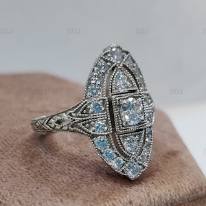 Vintage 1.00 Ct White Round Cut Diamond Engagement Wedding Ring In 925 Sterling Silver,Antique Engagement Ring,Art Deco Engagement Ring