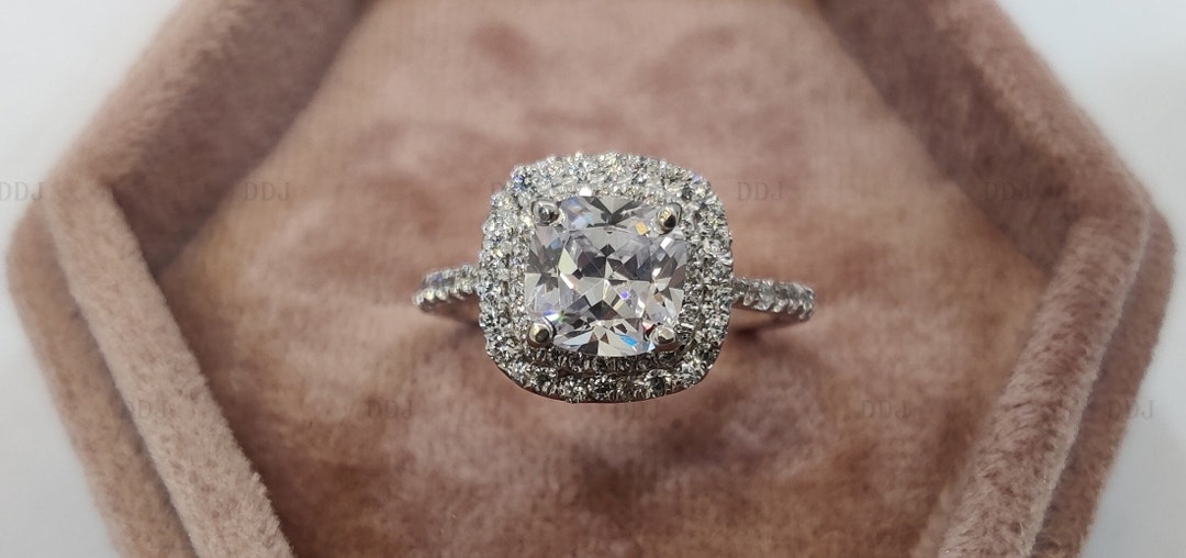 Bague de fiançailles en diamant blanc taille coussin de 2,20 ct en argent  sterling 925, bague de fiançailles antique, cadeau d'anniversaire pour  elle,