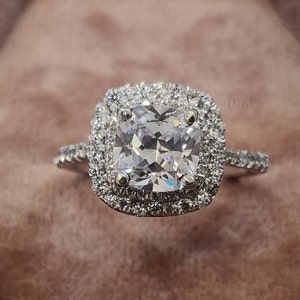 2.20 CT White Cushion Cut Diamond Engagement Wedding Ring In 925 Sterling Silver,Antique Engagement Ring,Anniversary Gift For Her,Rings,Gift