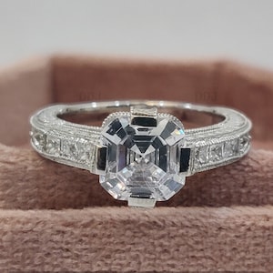 Vintage 2.20 CT White Asscher Cut Diamond Engagement Wedding Ring In 925 Sterling Silver,Antique Engagement Ring,Filigree Ring,Art Deco Ring
