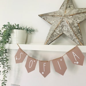 Personalised Custom Name Matt Neutral Coloured Acrylic Bunting - Sage/Clay/Dusky Pink - New Baby/Children’s Decor/WeddingBunting