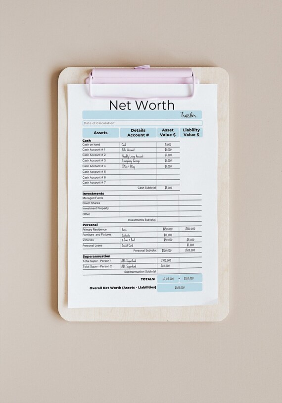 Printable Net Worth Sheet PDF Net Worth Tracker | Etsy