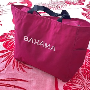 Beach Bag, Personalized Tote Bag with Zipper, Vacation Travel Bag, Daycare Bag, Diaper Bag, Pet Tote