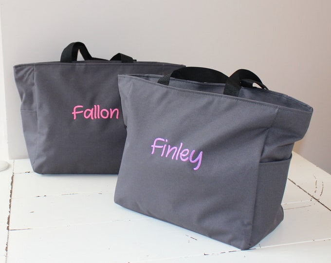 Gray Daycare Tote Bag Personalized Tote Bag With Zipper Kids Etsy