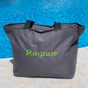 Gray Tote Bag, Personalized Tote Bag with Zipper, Kids Travel Bag, Daycare Bag, Diaper Bag, Overnight Bag