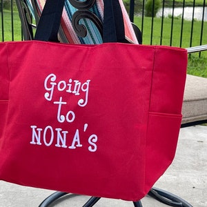 Going To Grandmas, Travel Tote Bag, Custom Embroidery Tote Bag, Large Tote Bag Zip Closure, Diaper Tote, Personalized Daycare Bag