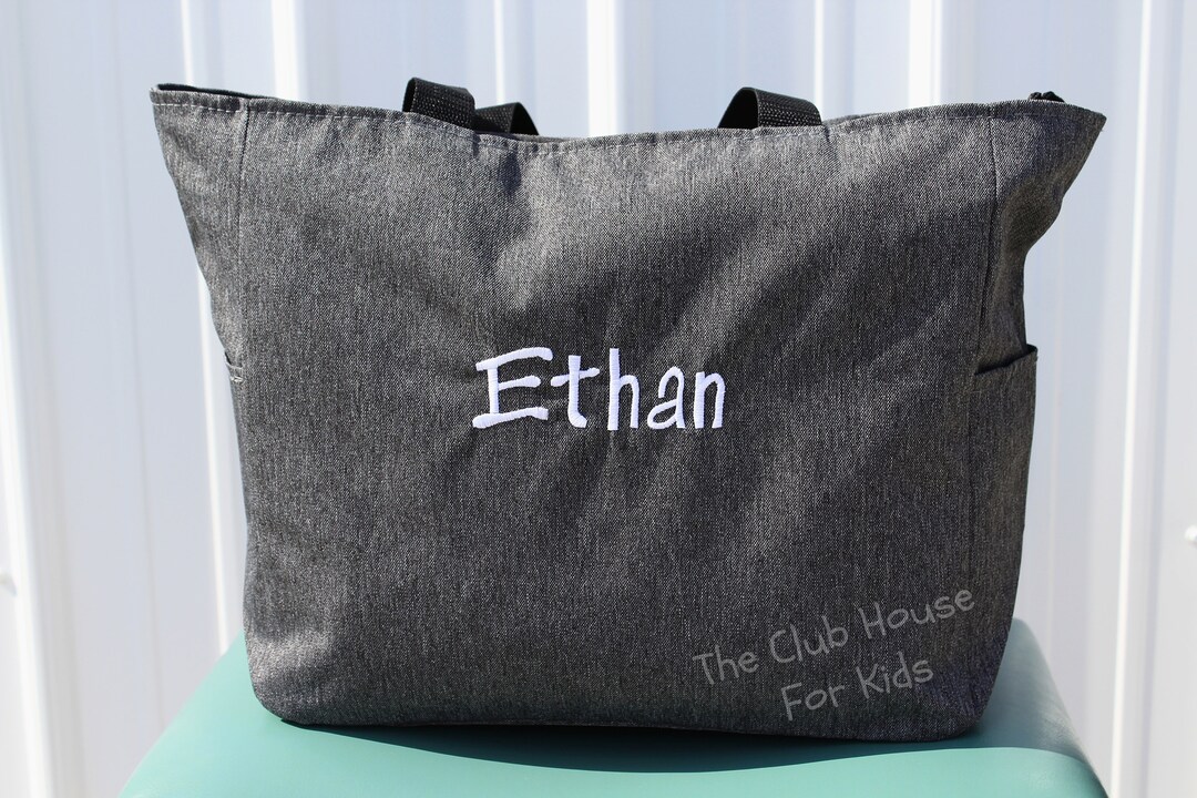 Gray Daycare Tote Bag Personalized Tote Bag With Zipper Kids Etsy