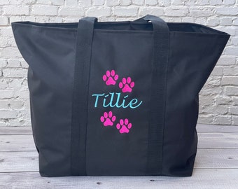 Personalized Pet Bag, XL Boat Tote, Pet Tote, Dog Travel Bag, Dog Owner,  Travel Bag with Zip closure, New Puppy