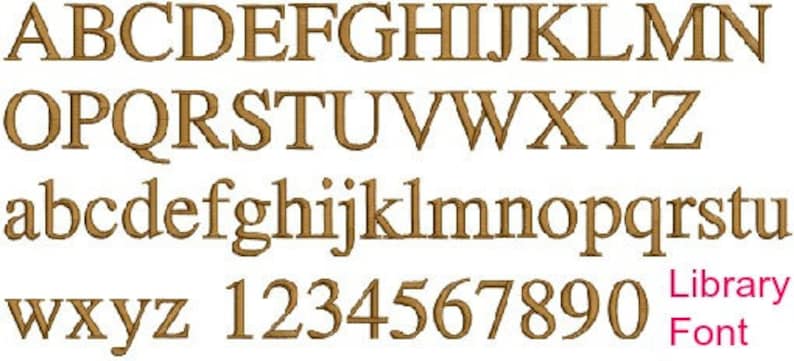 May include: A brown font alphabet with uppercase and lowercase letters, numbers 1 through 0, and the words "Library Font".