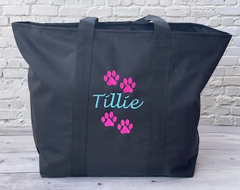 Personalized Pet Tote Bag: XL Dog Travel Bag with Zipper, Custom Embroidery