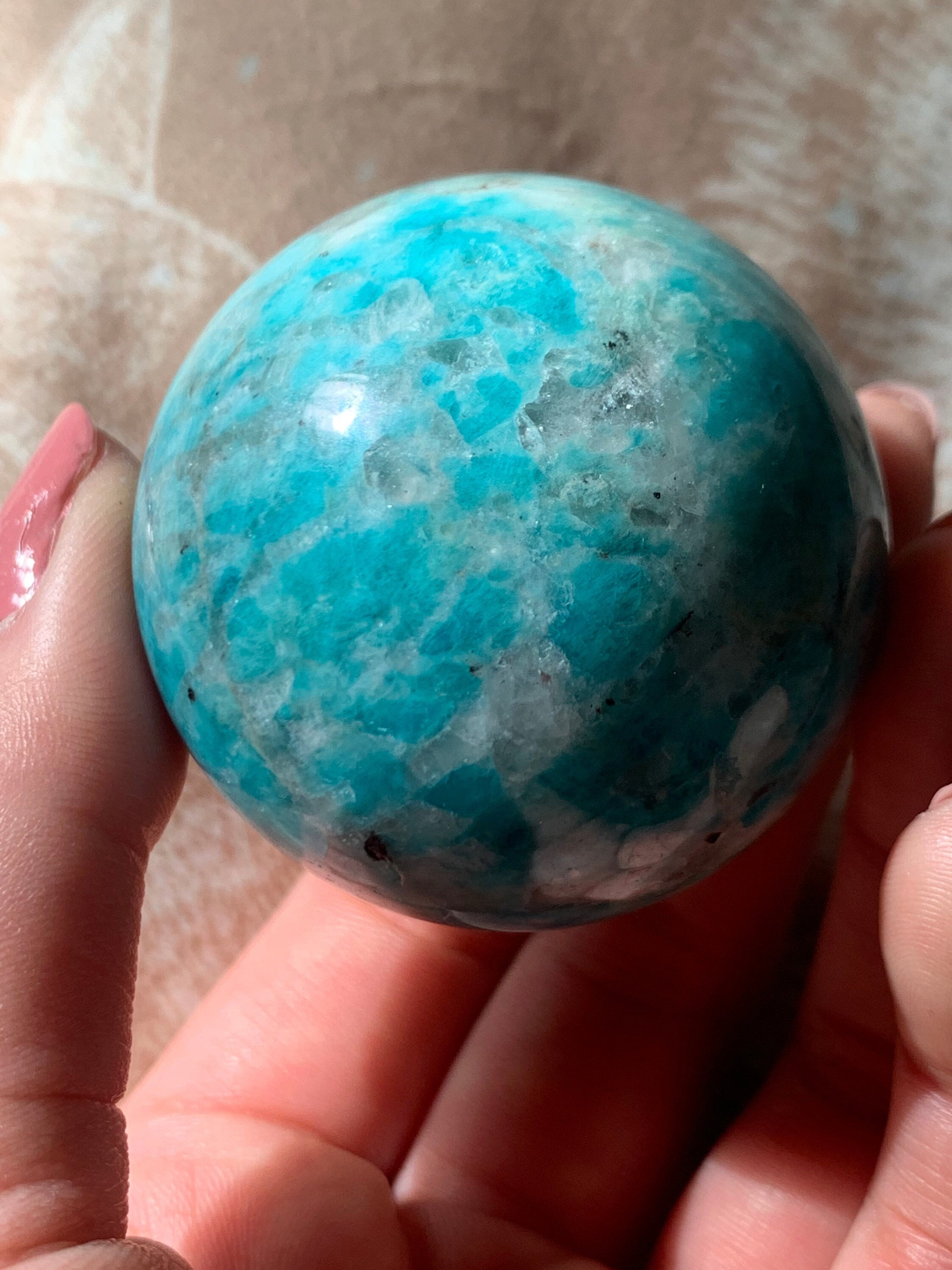Amazonite Sphère, Boule de Amazonite avec Quartz Fumée Cristal, Orbe Amazonite, Sphères Cristal Reik
