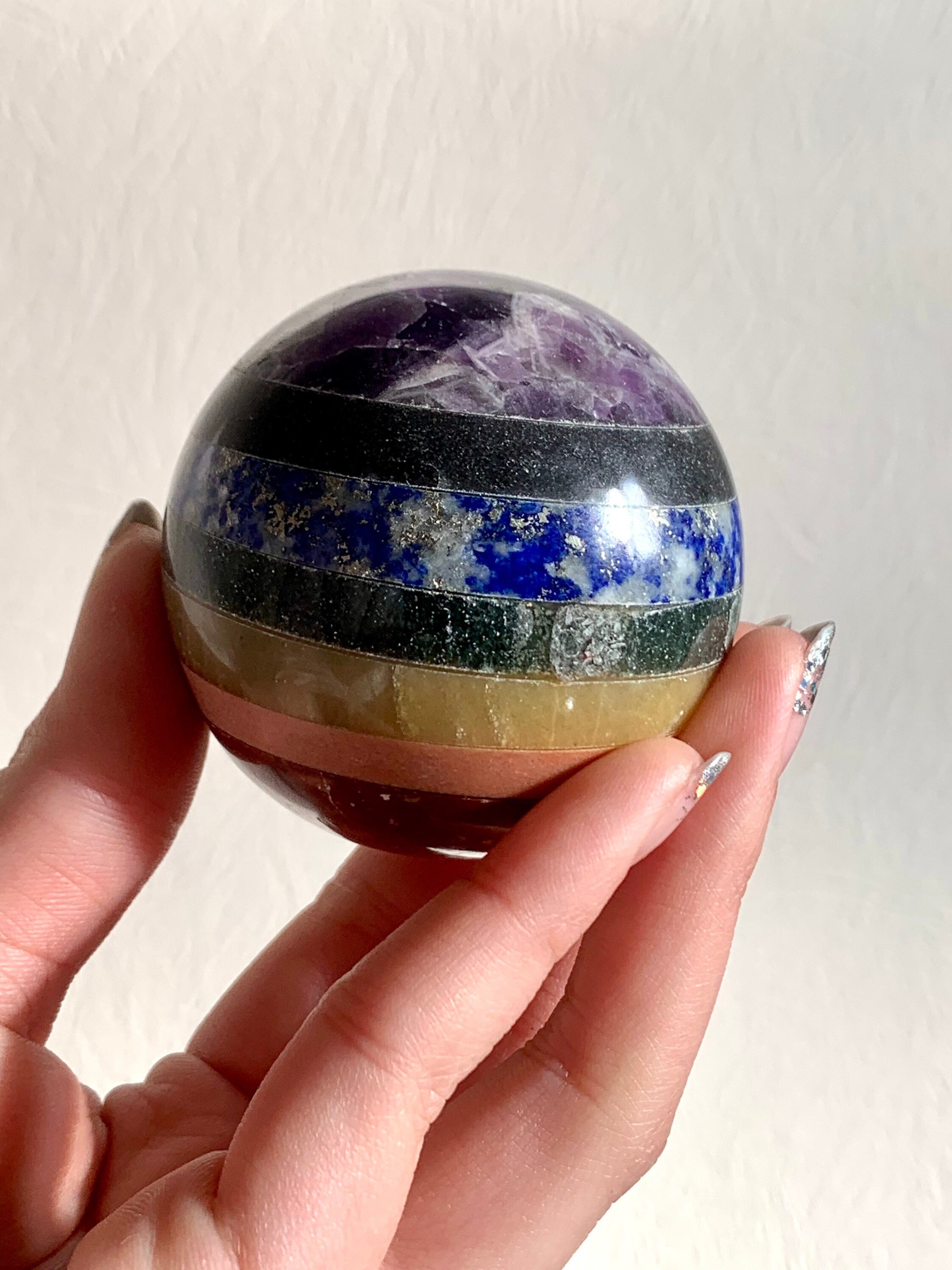 Cristal Sphère Améthyste Boule de 7 Chakra, Cristal Chakras, Sphères Sept Chakras Pierre Guerison, S